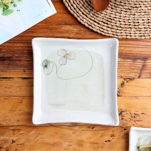 세잎꽃 사각 판 접시 3호 도자기그릇