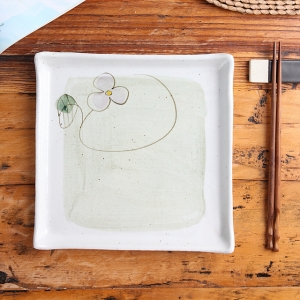 세잎꽃 사각 판 접시 4호 도자기그릇