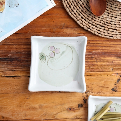 세잎꽃 사각 판 접시 2호 도자기그릇